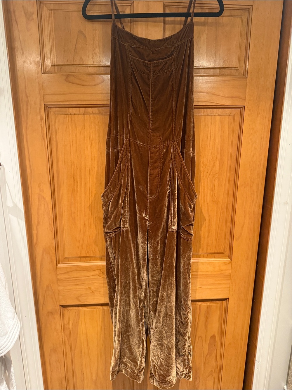 Free People Gold/Brown Velvet Wide-Leg Jumpsuit